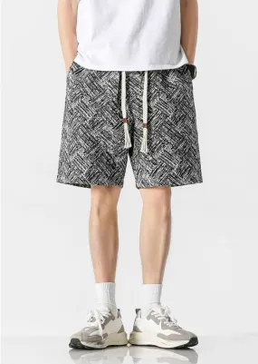 Embroidered Abstract Pattern Elastic Waist Shorts