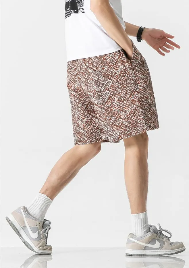 Embroidered Abstract Pattern Elastic Waist Shorts