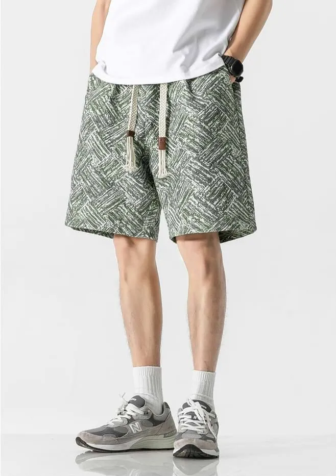 Embroidered Abstract Pattern Elastic Waist Shorts