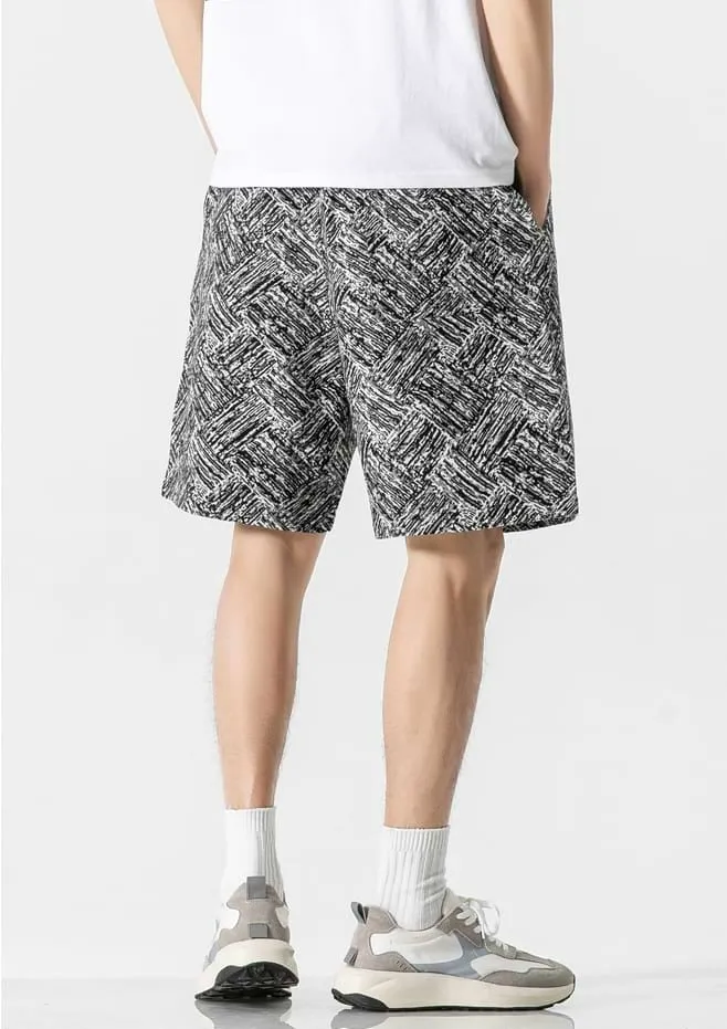 Embroidered Abstract Pattern Elastic Waist Shorts