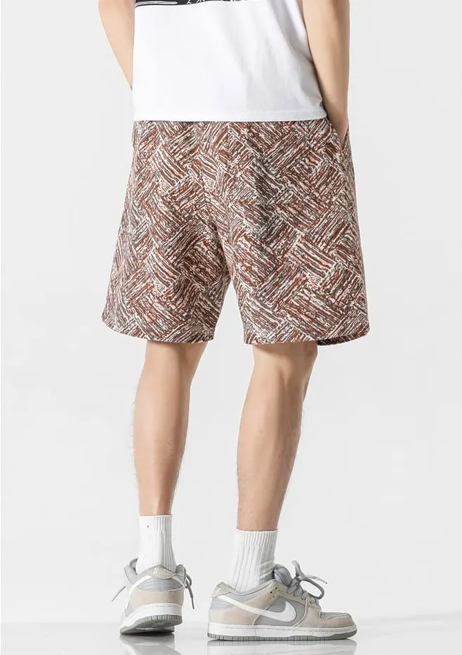 Embroidered Abstract Pattern Elastic Waist Shorts