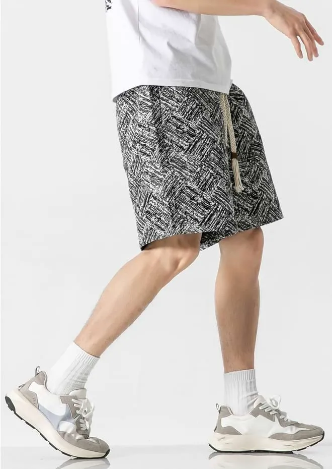 Embroidered Abstract Pattern Elastic Waist Shorts