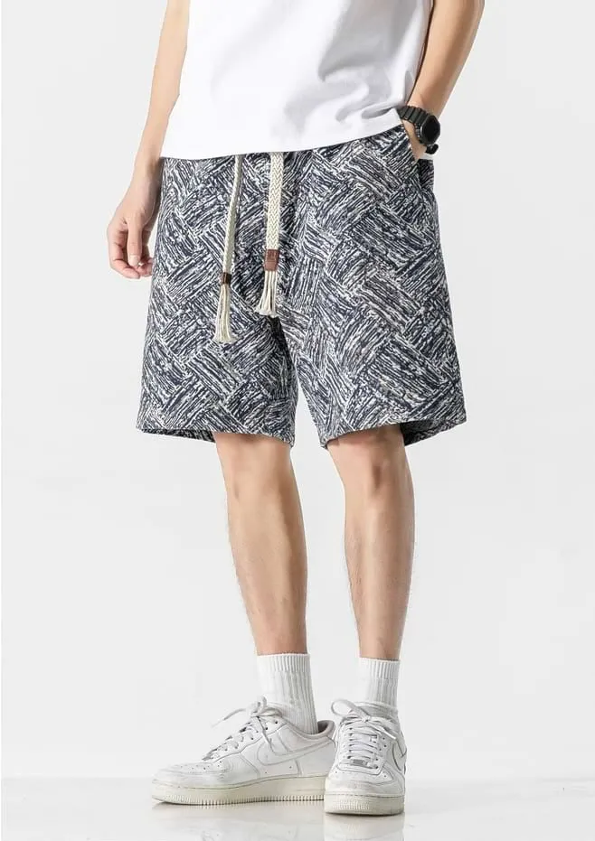 Embroidered Abstract Pattern Elastic Waist Shorts