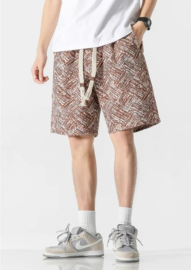 Embroidered Abstract Pattern Elastic Waist Shorts