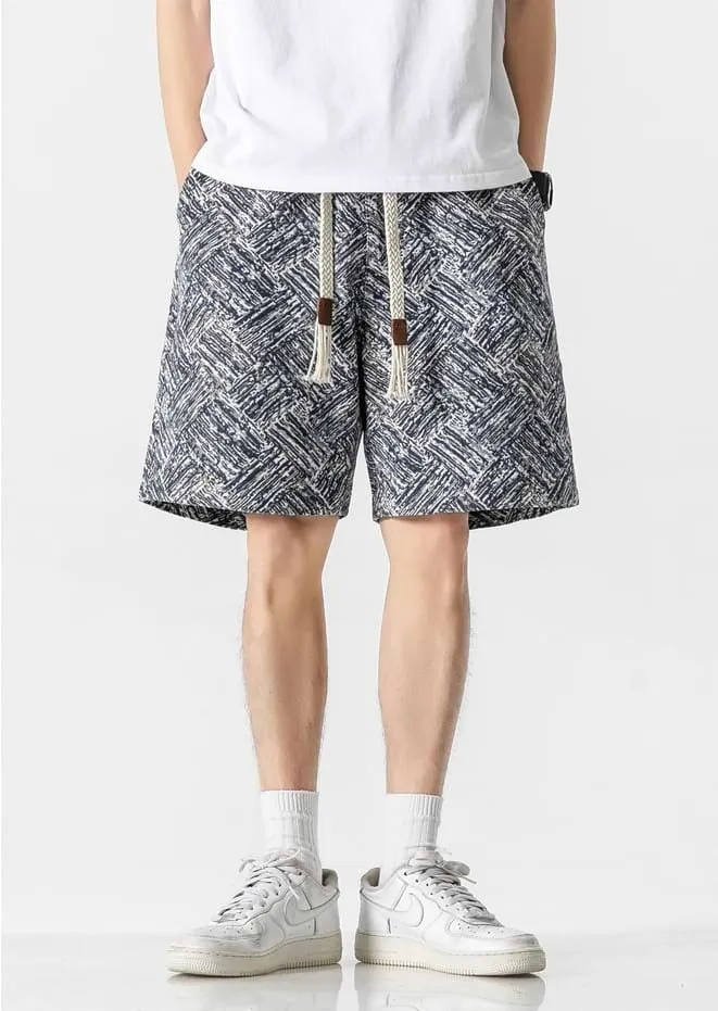 Embroidered Abstract Pattern Elastic Waist Shorts