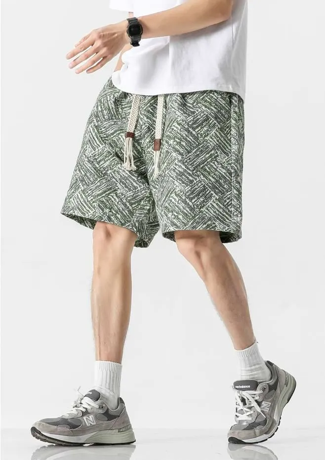 Embroidered Abstract Pattern Elastic Waist Shorts