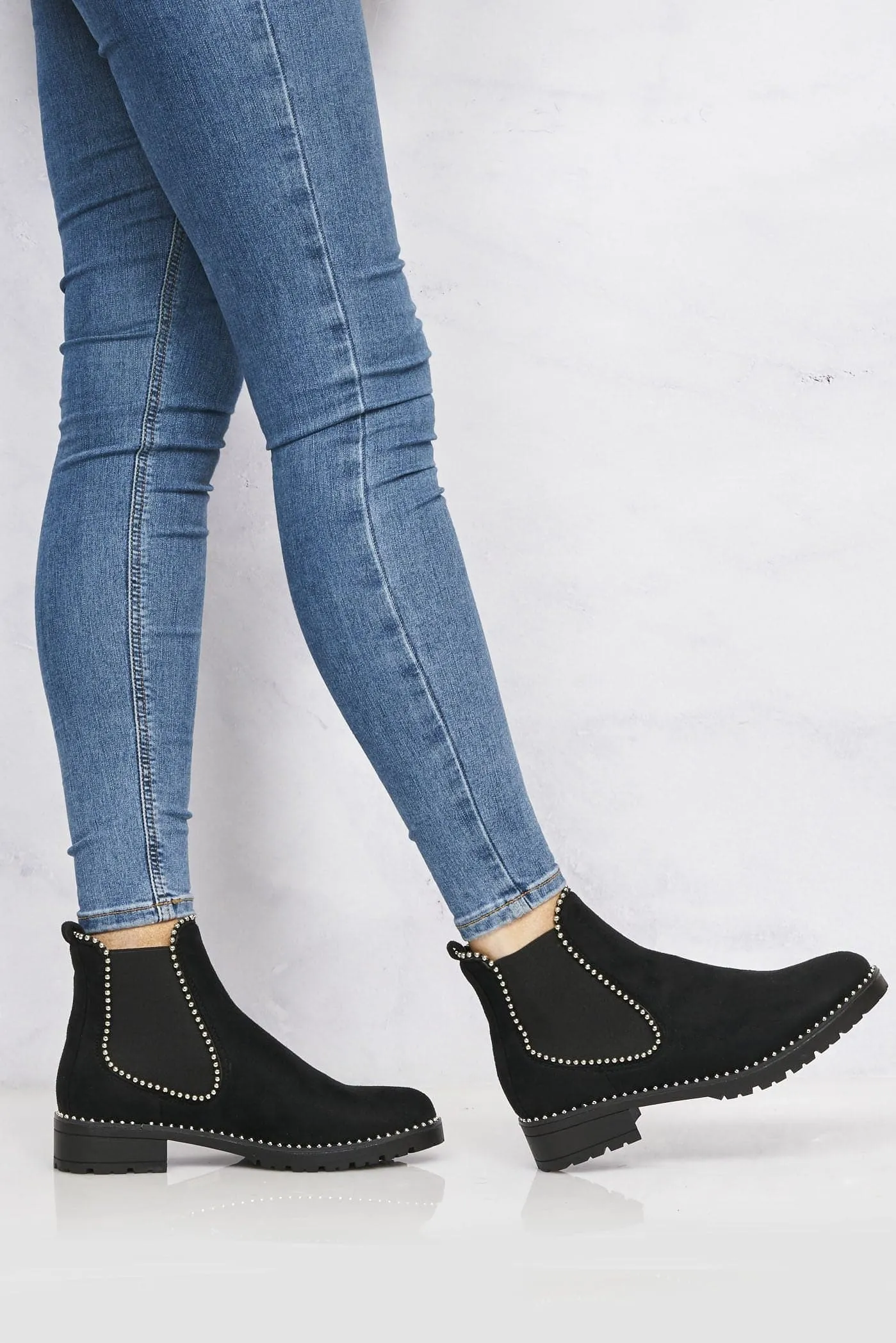 Emma Stud Detailing Sole Ankle Boot in Black Suede