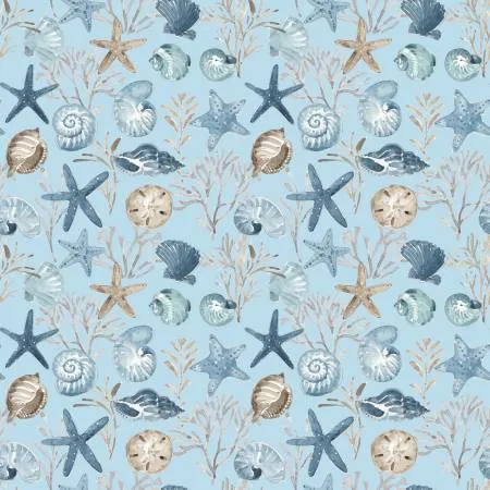 Fabric BLUE ESCAPE COASTAL OCEAN FLOOR SKY from Riley Blake Designs, C14511-SKY