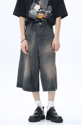 Faded Wide Leg Denim Long Jorts