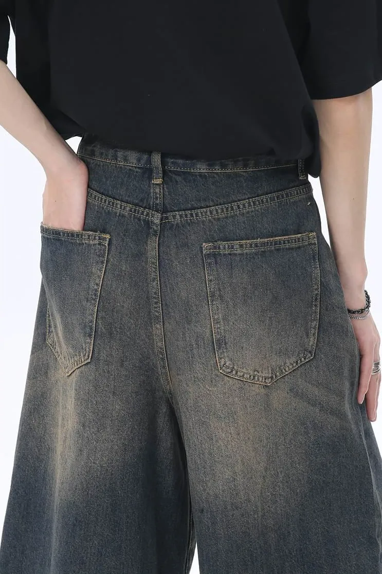 Faded Wide Leg Denim Long Jorts