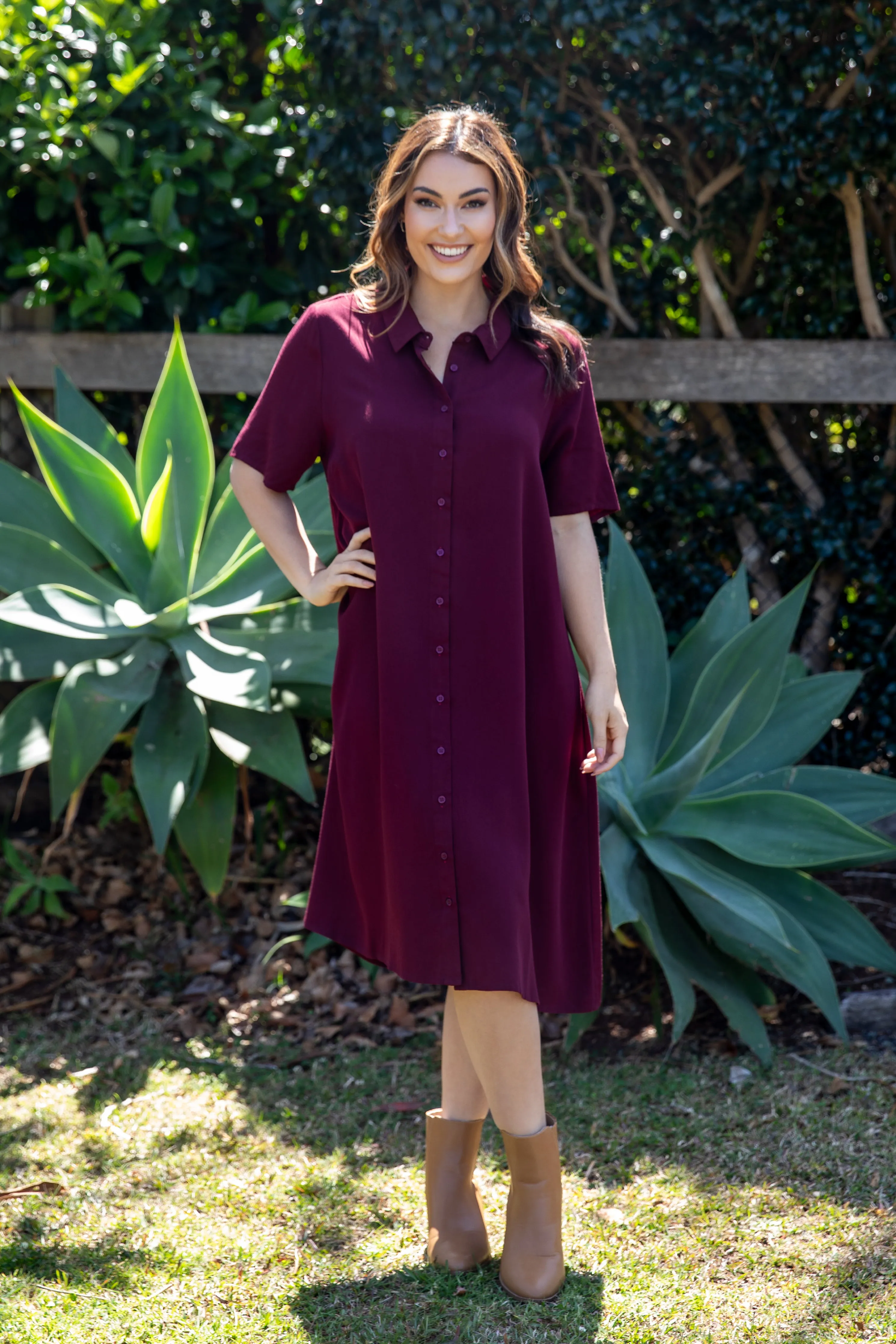 FINAL SALE Everyday Midi Dress in Burgundy