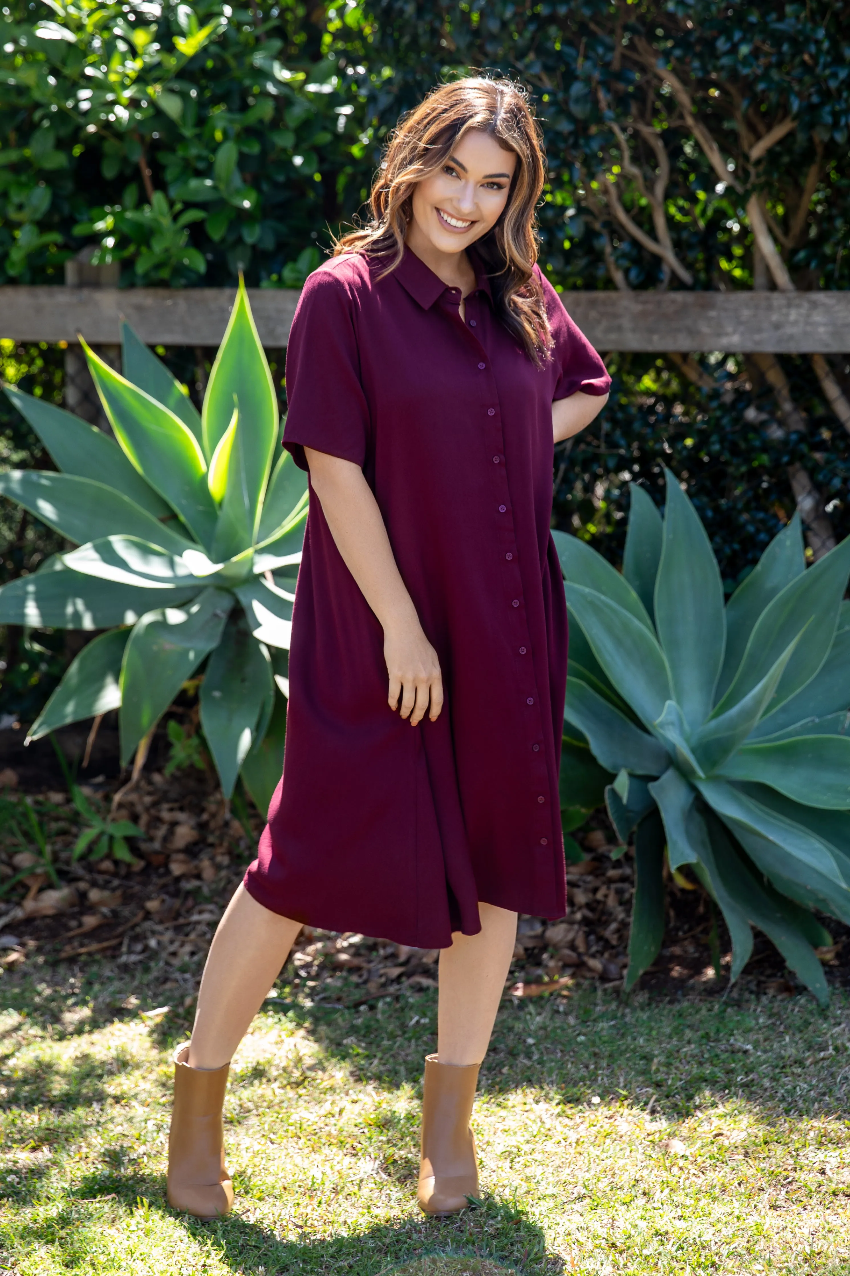 FINAL SALE Everyday Midi Dress in Burgundy