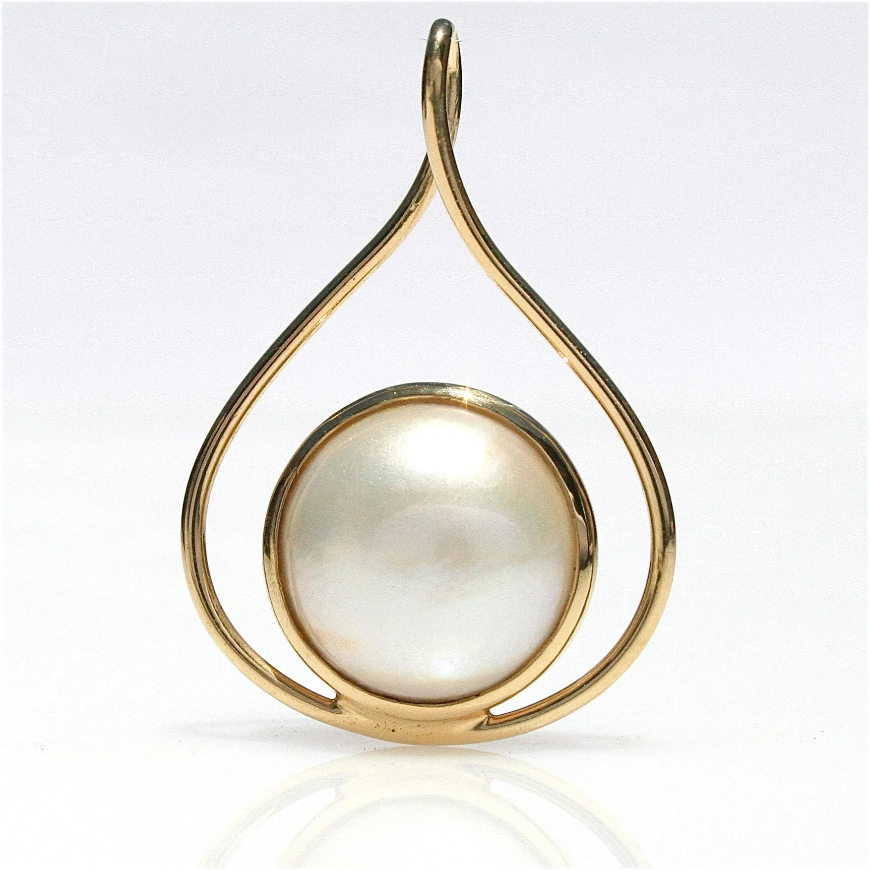 Gold Full Moon Mabe White Pearl Pendant