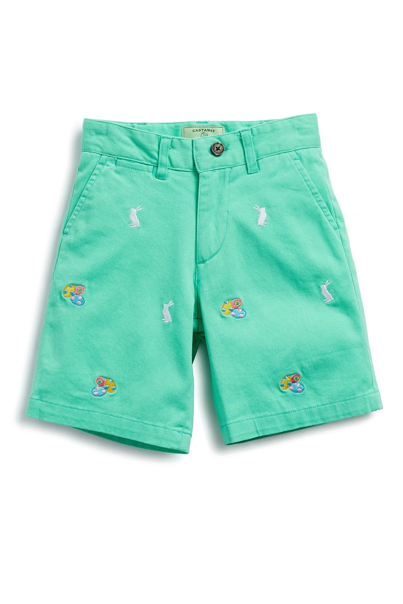 Jetties Short Stretch Twill Spring Green with Easter Eggs & Bunny