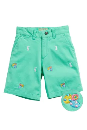 Jetties Short Stretch Twill Spring Green with Easter Eggs & Bunny