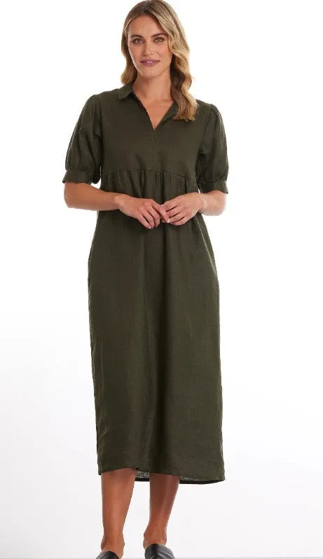 Khaki dark linen dress