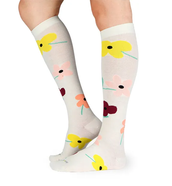 Lightweight Merino Wool Everyday Compression Socks (15-20mmHg) - Flower