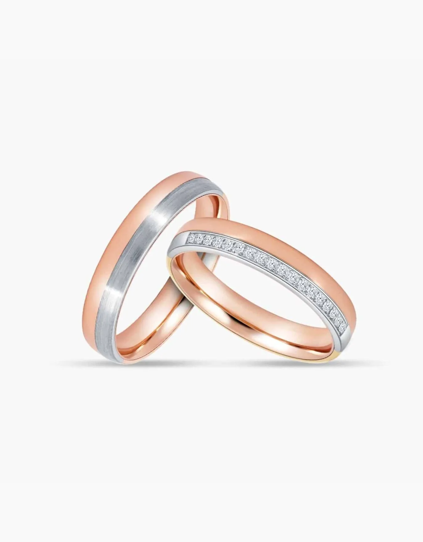 LVC Desirio Dawn Wedding Band in White and Rose Gold