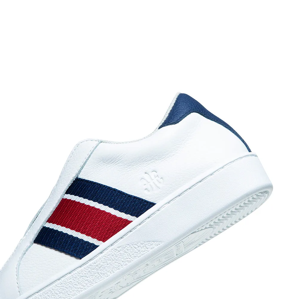 Men's Bishop White Red Blue Leather Sneakers 01714-051