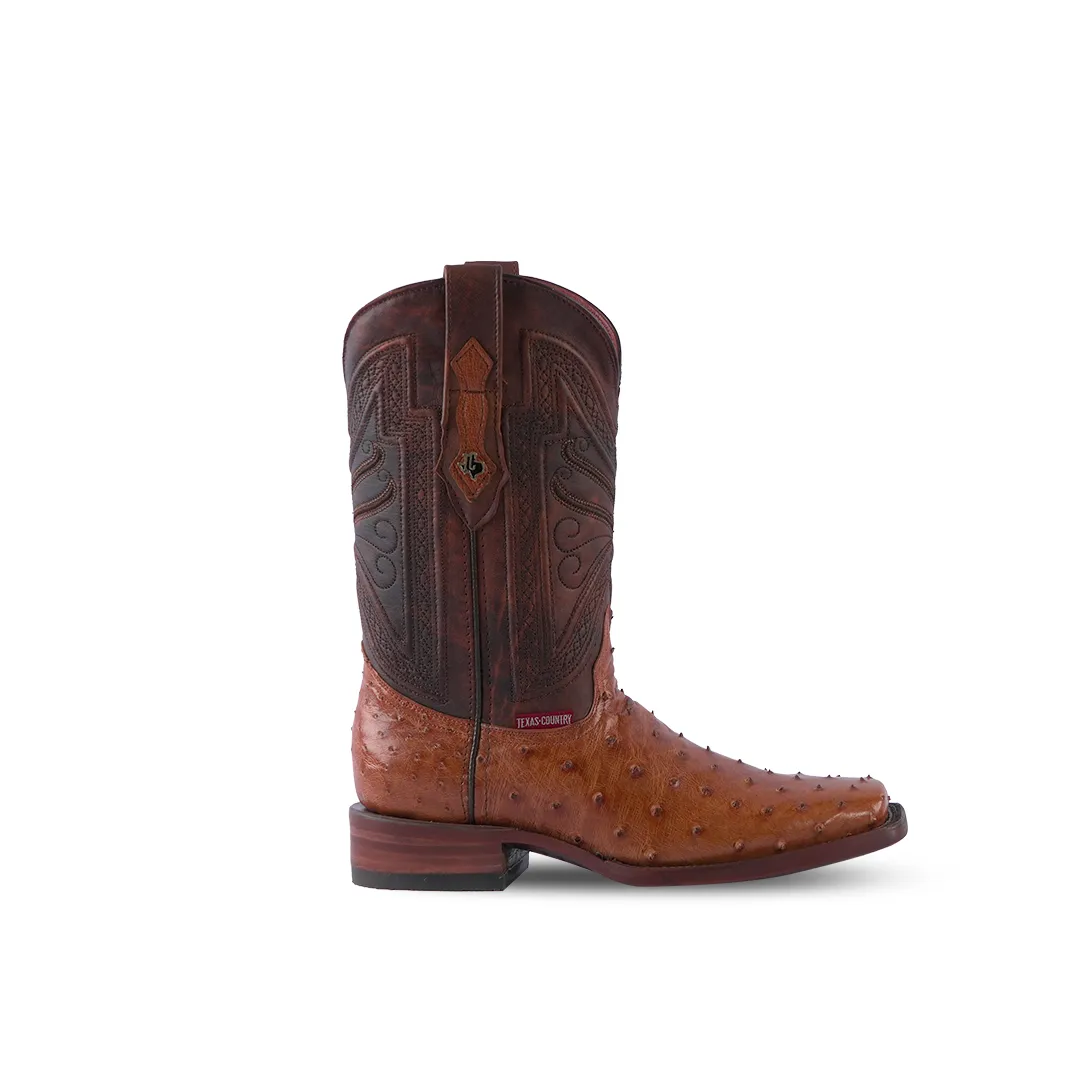 Texas Country Western Boot Ostrich Brandy Magdog Rodeo Toe AV90