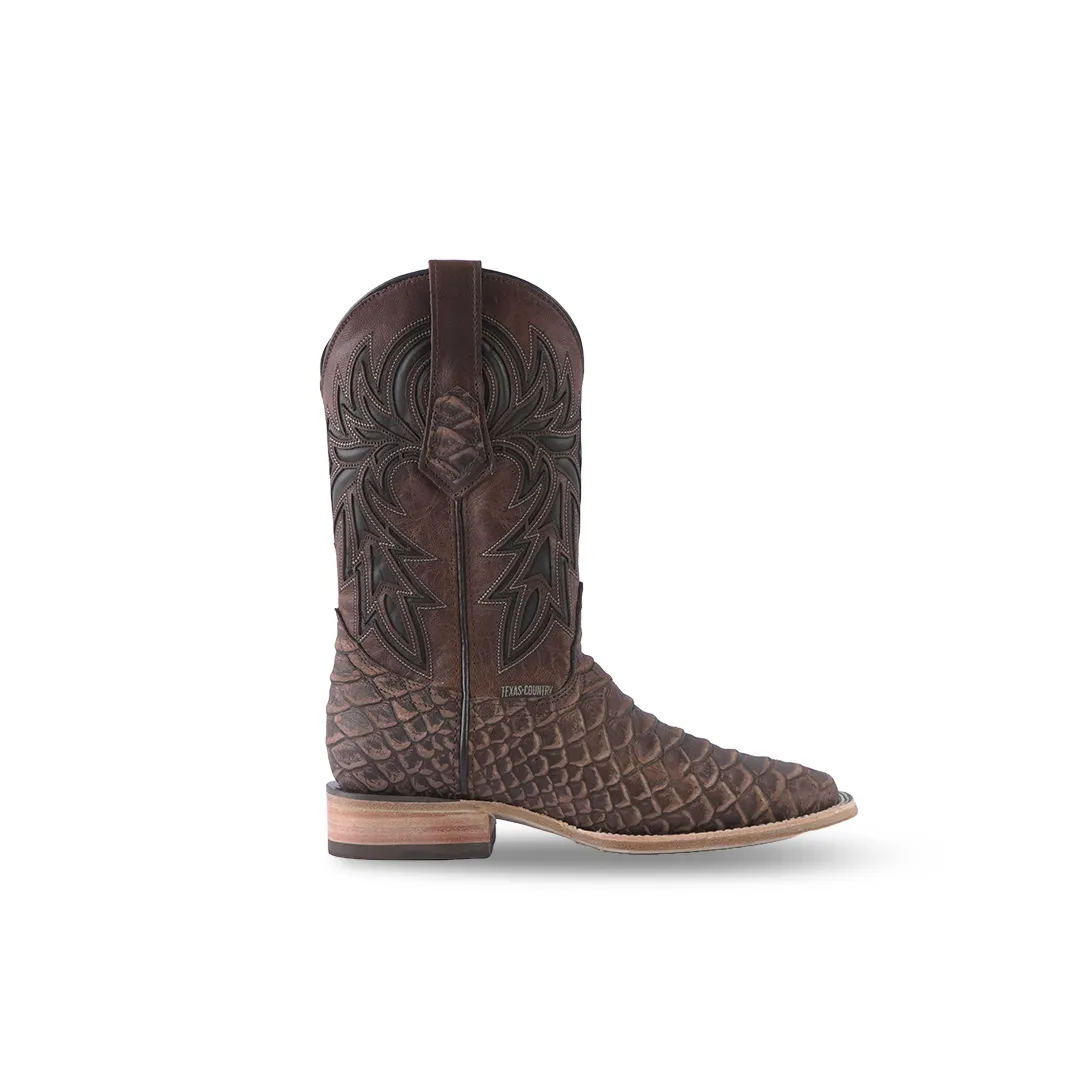 Texas Country Western Boot Python Jumbo Chocolate Rustico E681