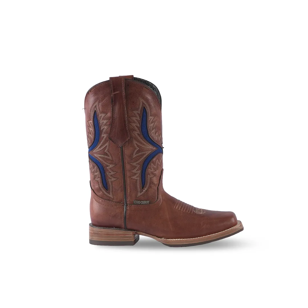 Texas Country Western Boot Ranch Cognac Rodeo Toe E588