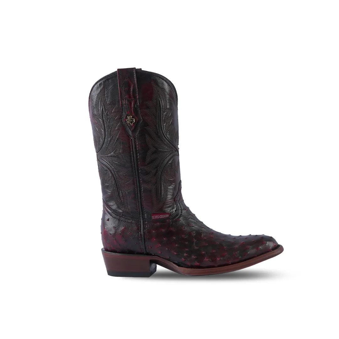 Texas Country Western Exotic Boot Ostrich Black Cherry Oval AV230