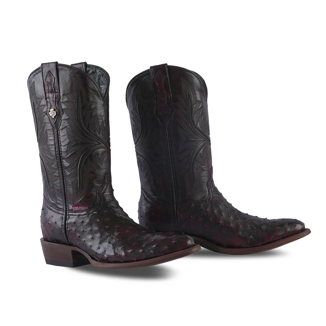 Texas Country Western Exotic Boot Ostrich Black Cherry Oval AV230