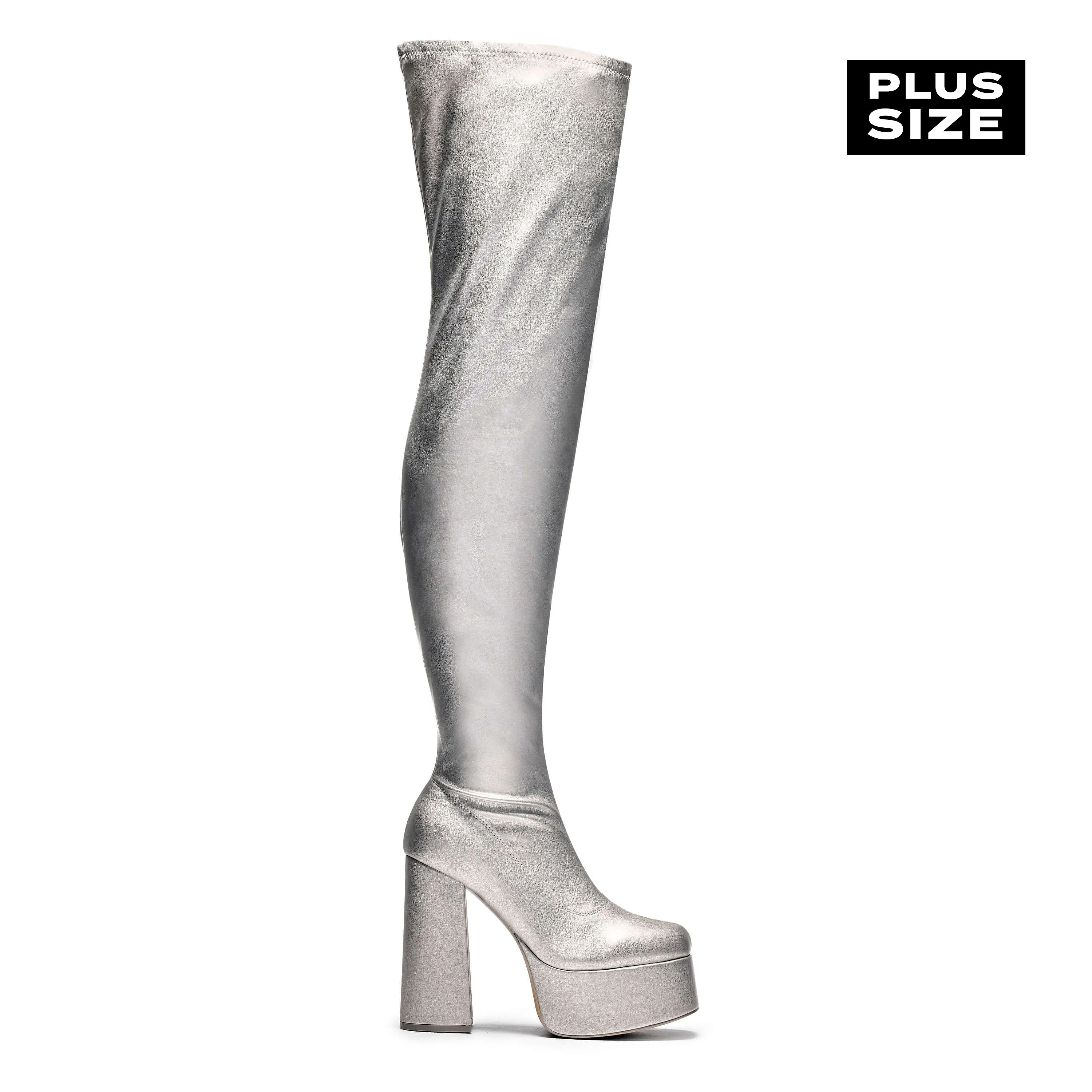 The Redemption Plus Size Thigh High Boots - Silver